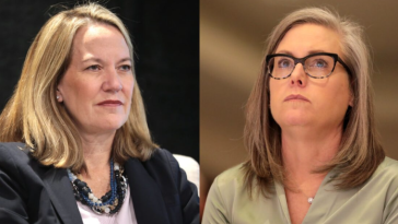 Arizona Democrat Attorney General Kris Mayes (left), Arizona Democrat Governor Katie Hobbs (right)