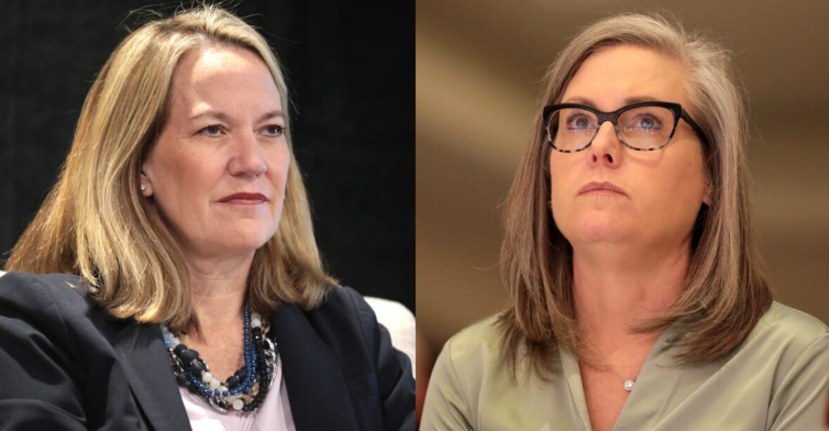 Arizona Democrat Attorney General Kris Mayes (left), Arizona Democrat Governor Katie Hobbs (right)