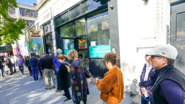 A line of people waiting to vote early at Frank McCourt High School on the Upper West Side