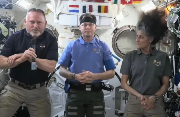 NASA astronauts Barry Wilmore (from left), Nick Hague and Sunita Williams